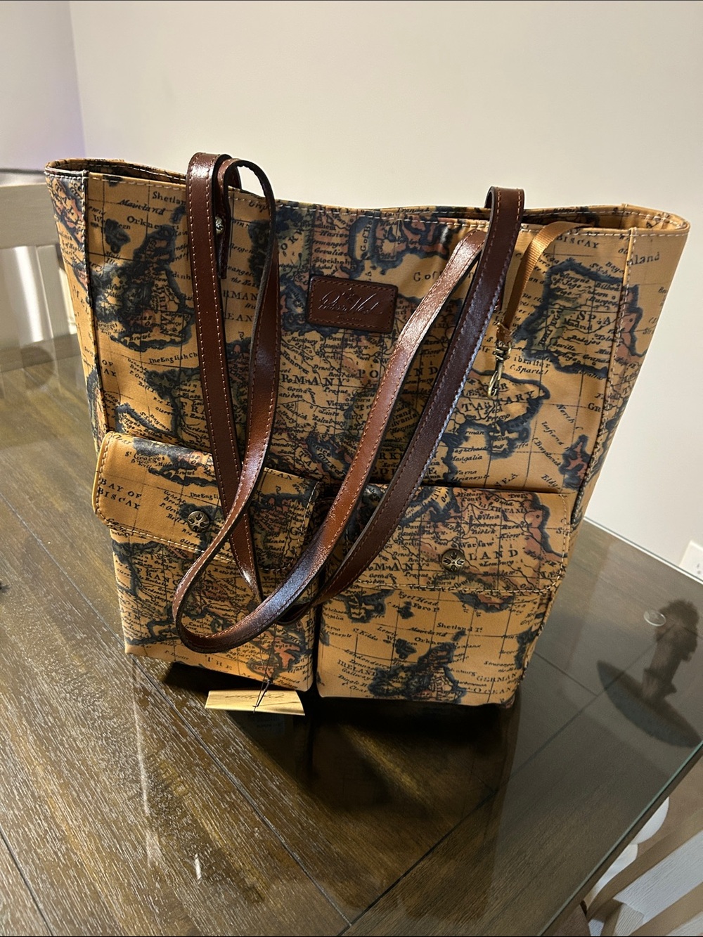 Patricia Nash Tan and Brown Map-Print Messenger Tote